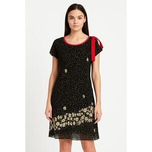 Free People ONE Cold Shoulder RED Trim into Tie Flowy Ruffle BOHO Dress Size XS